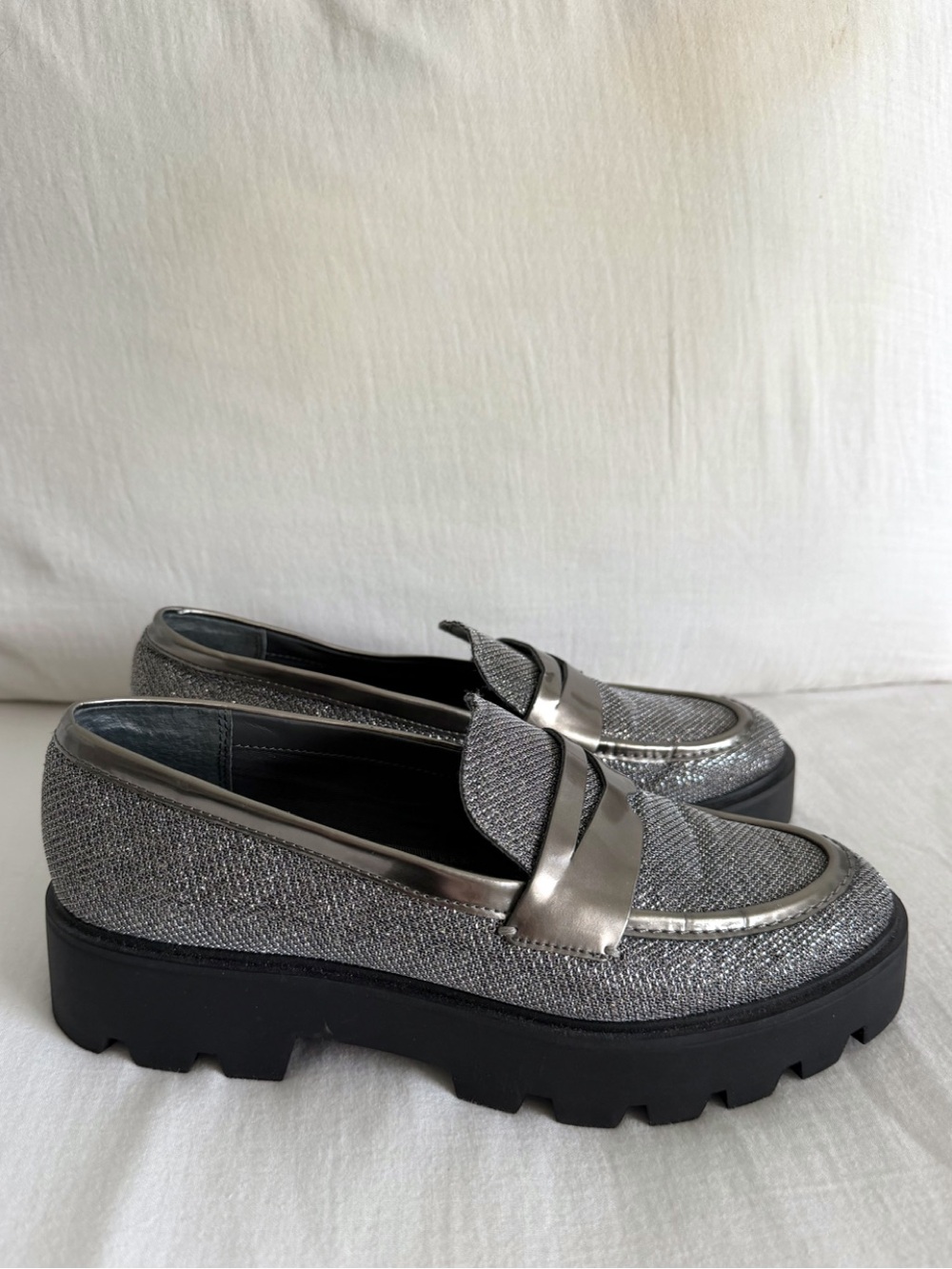 Franco Sarto Chunky Silver Loafers - Picture 2 of 7
